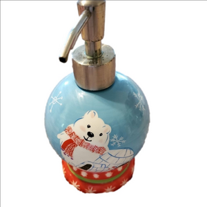 Ceramic Christmas Polar Bear Soap Dispenser Blue White Red